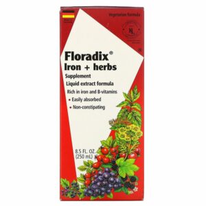 Flora‏, Floradix, תוסף תזונה צמחי + ברזל, נוסחת תמצית נוזלית, 250 מל (8.5 אונקיות נוזל)
